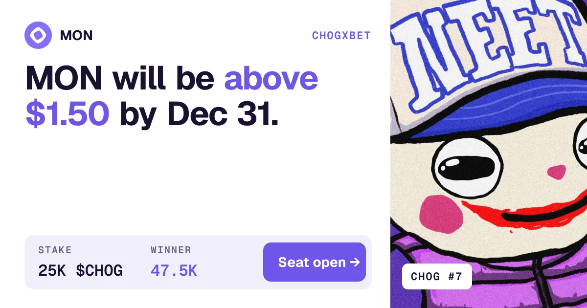 MON will be above $1.50 by Dec 31, 25K $CHOG duel